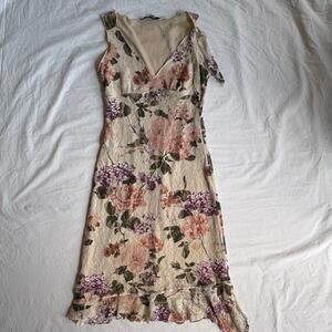Y2K Cream Midi Dress Morgan De Toi Cream Pink Floral Lace - Size Small
